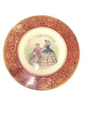 Vintage Salem China Co. Imperial 23K Gold Decorative Plate With Victorian Ladies